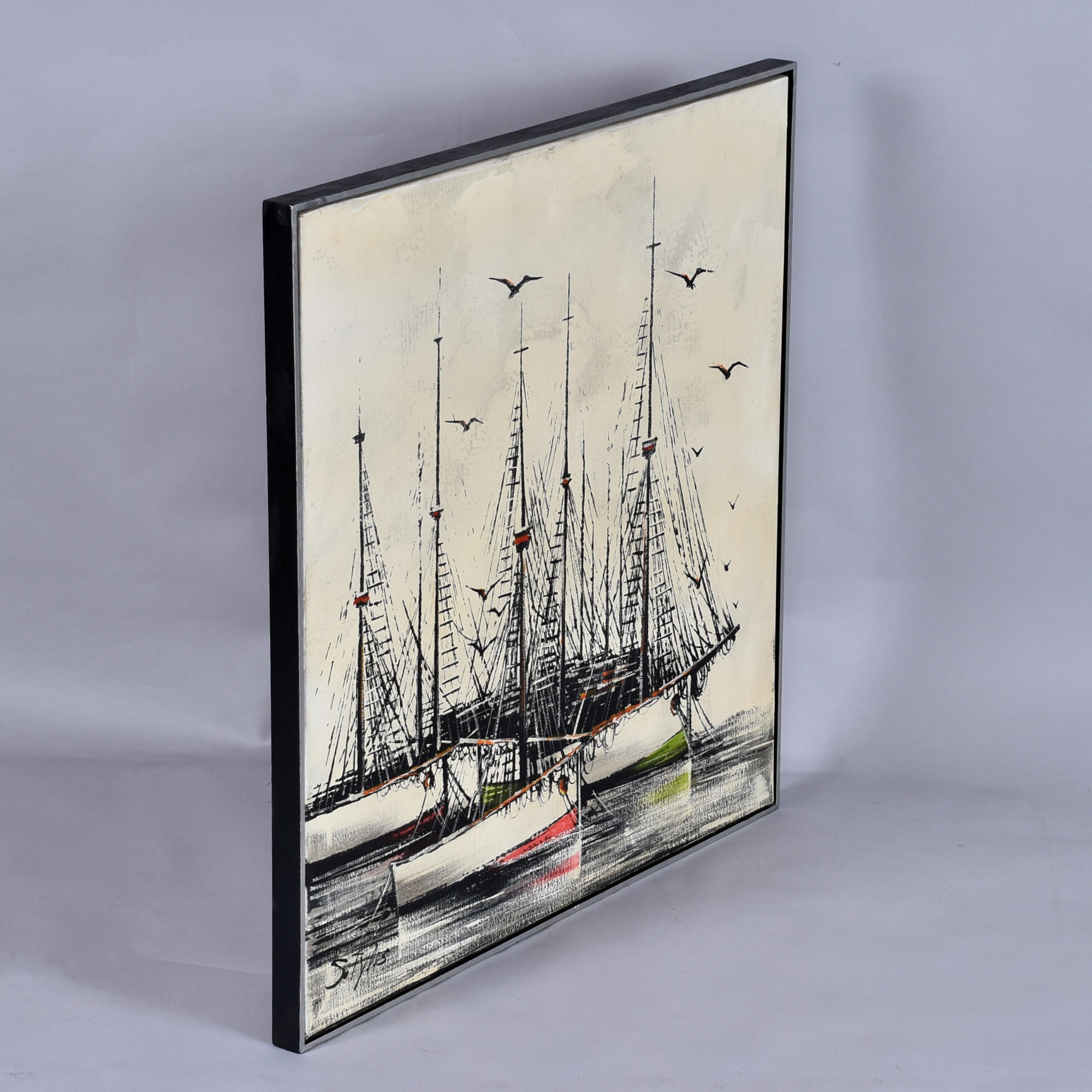 R. Styles sailboat painting Mid-Century Modern Sears
