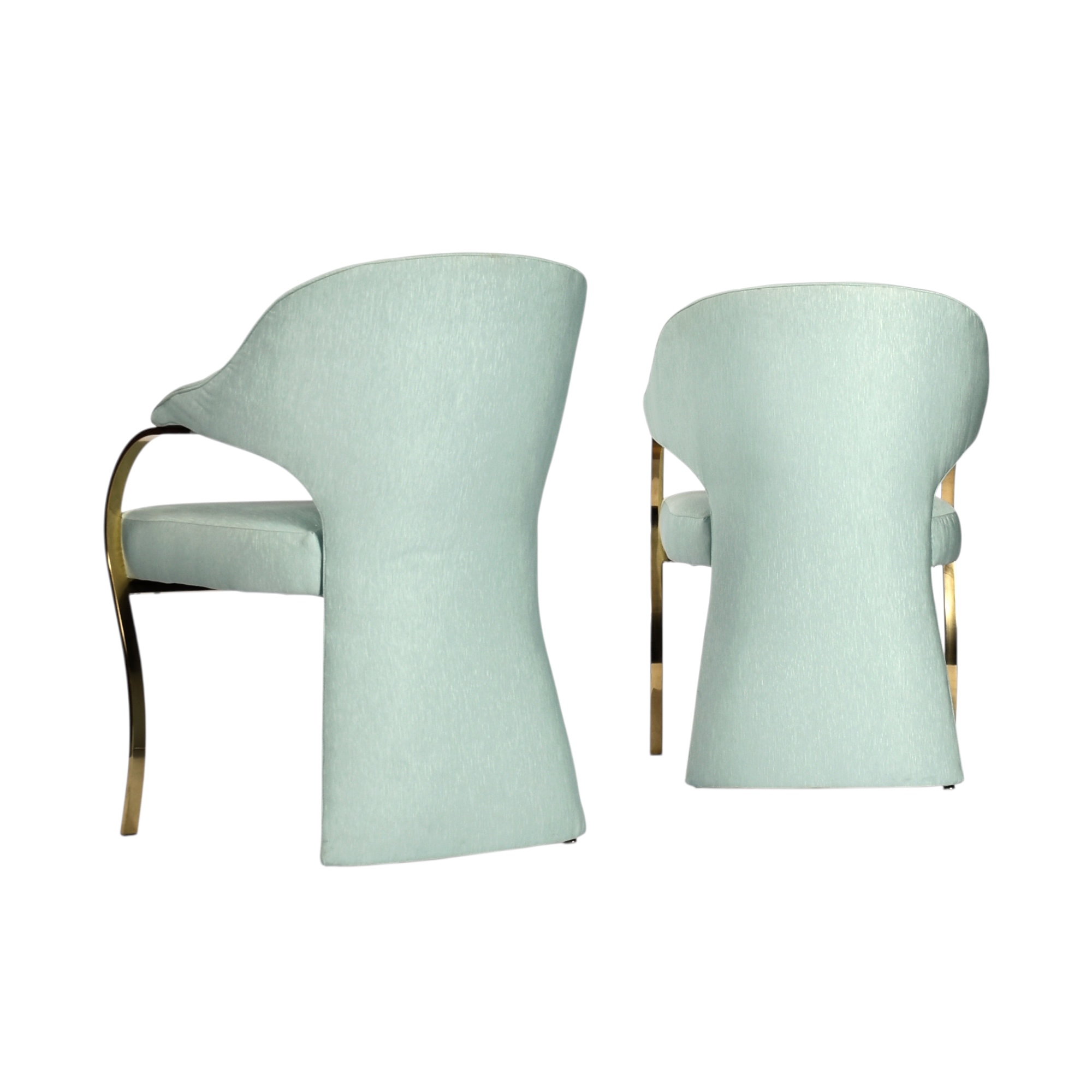 Carson's seafoam green brass armchairs 1980s
