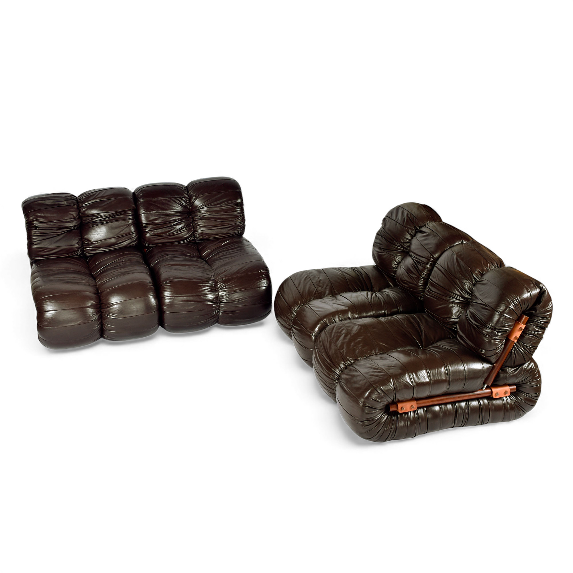Percival Lafer MP-116 Modular Lounge Chairs in Original Brown Leather