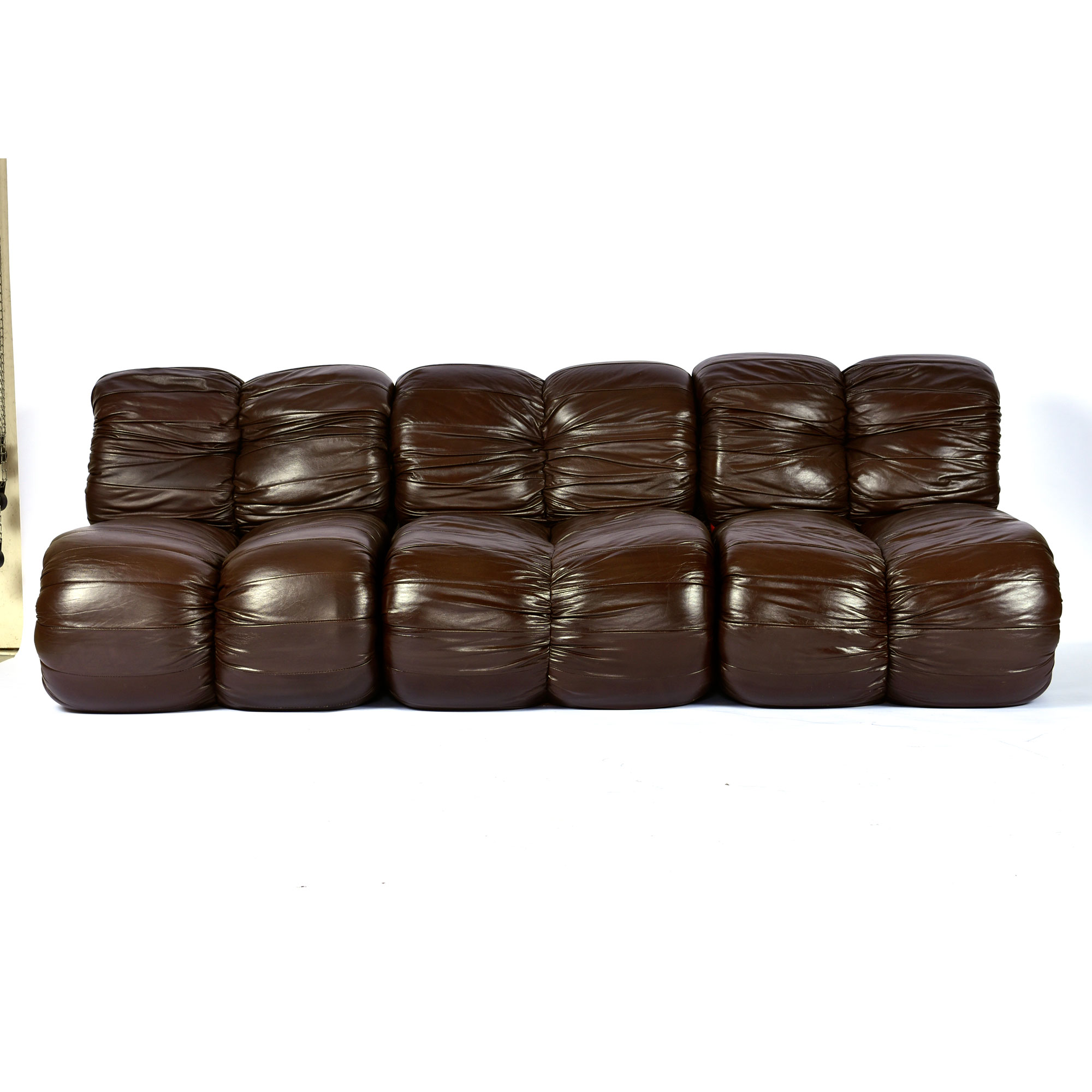 Percival Lafer MP-116 Modular Lounge Chairs in Original Brown Leather