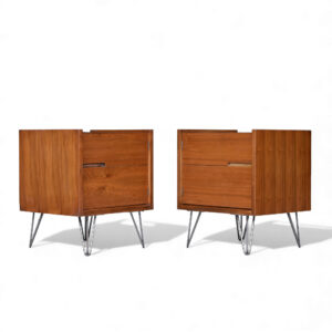 Mid-Century Modern Walnut Nightstands on Hairpin Legs