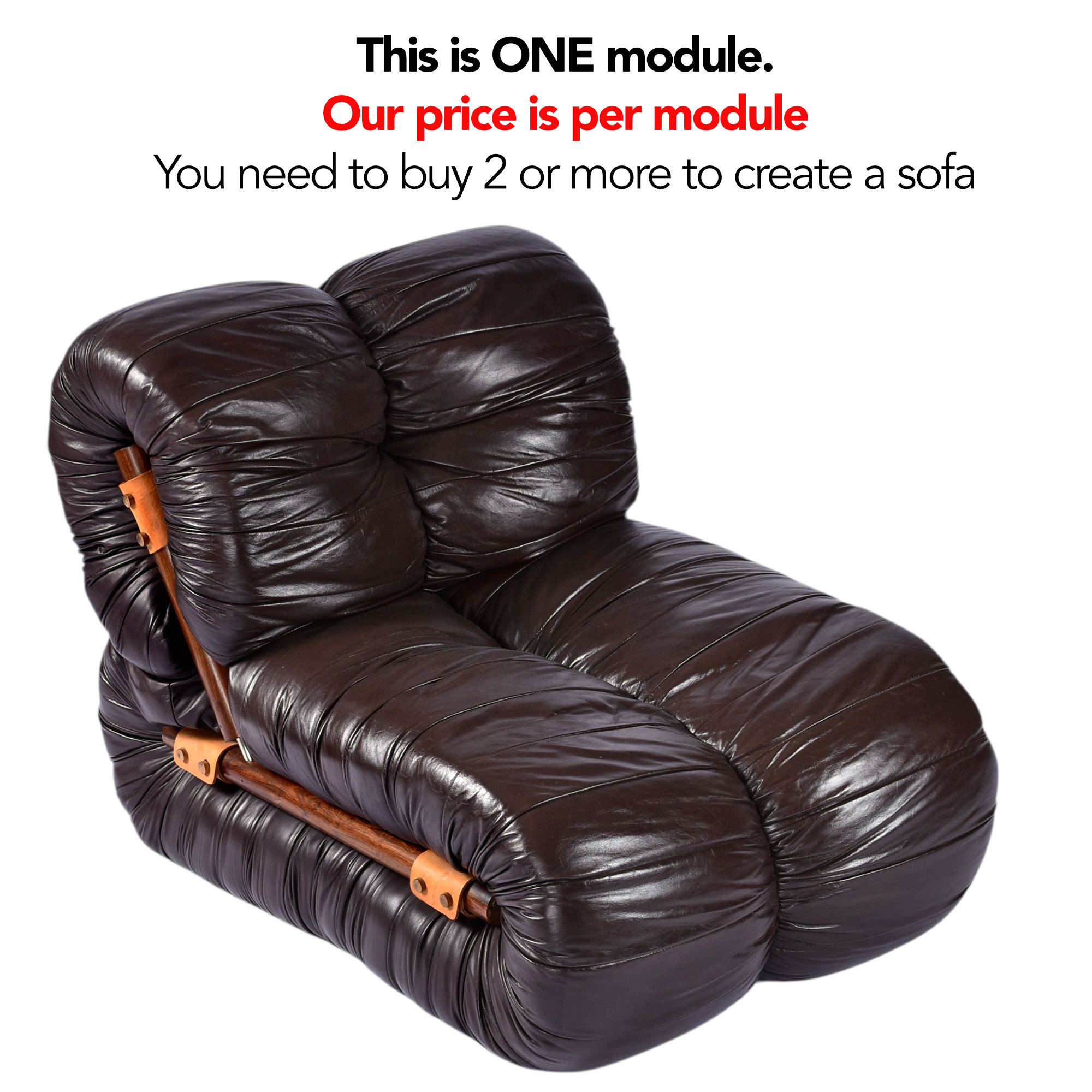 Percival Lafer MP-116 Modular Lounge Chairs in Original Brown Leather