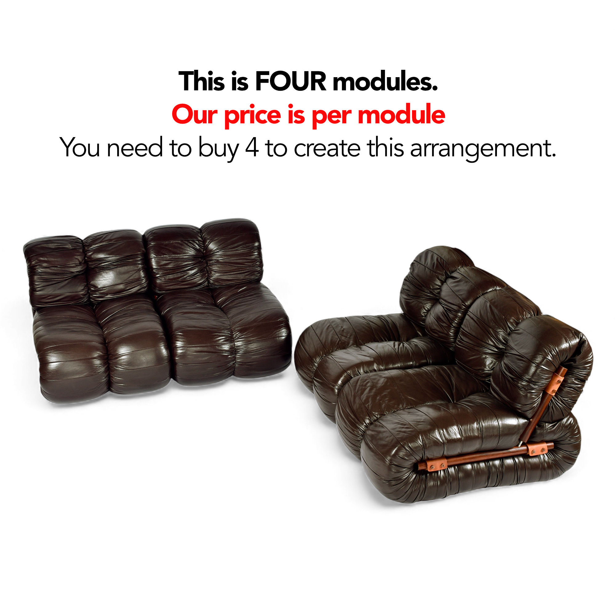 Percival Lafer MP-116 Modular Lounge Chairs in Original Brown Leather