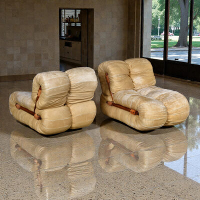 Percival Lafer MP-116 Modular Lounge Chairs in Original Tan Leather