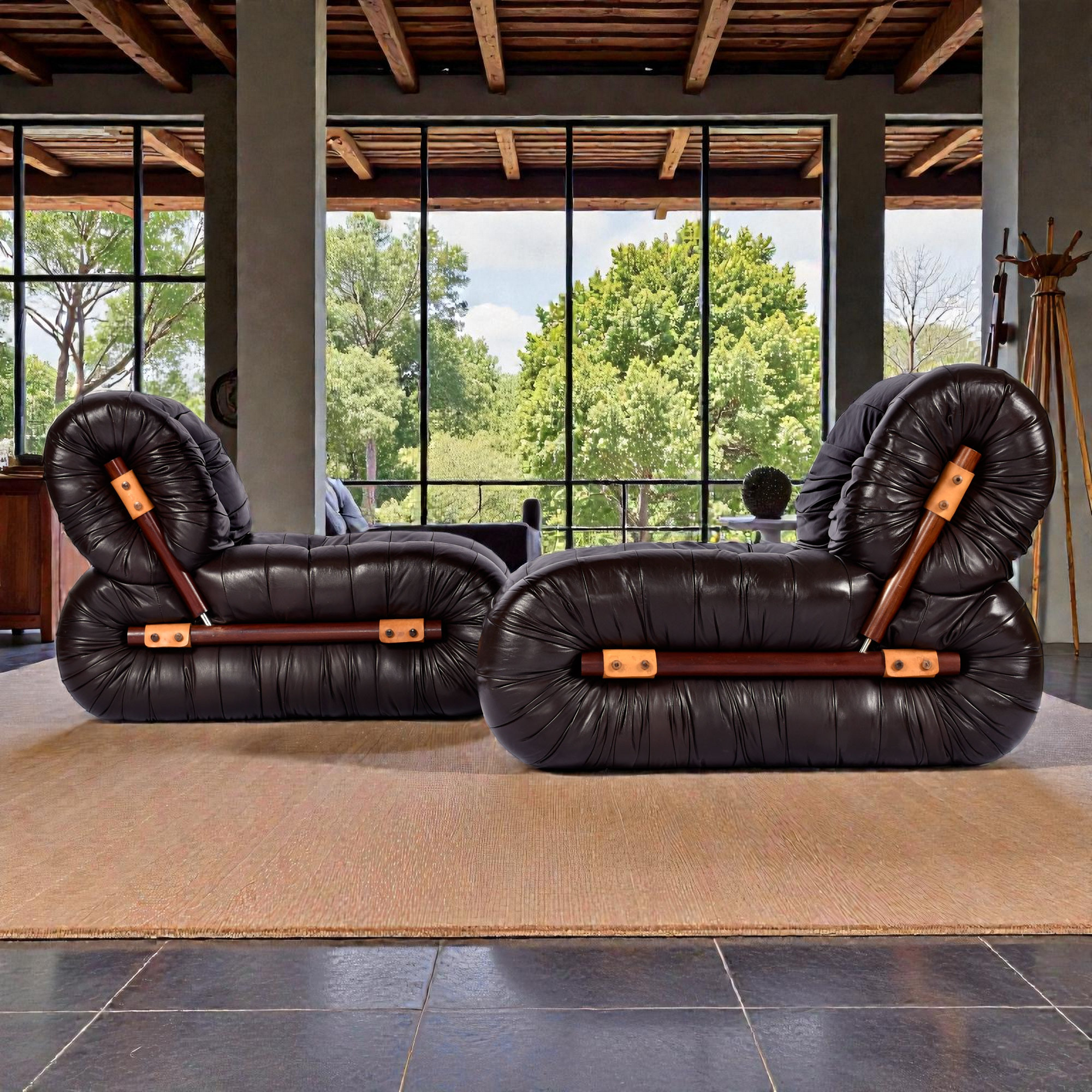 1973 Percival Lafer MP-116 Modular Brazilian Modern Brown Leather Lounge Chair Set - Image 7