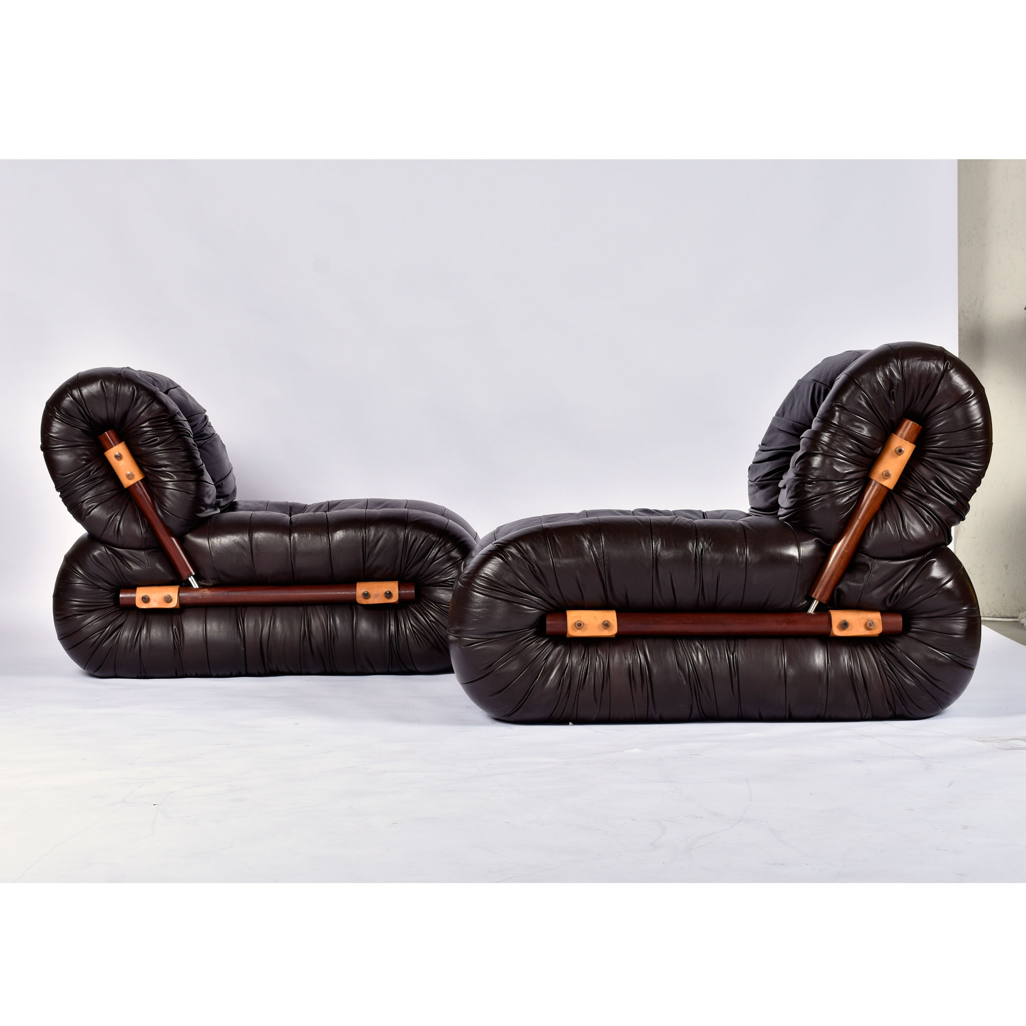 Percival Lafer MP-116 Modular Lounge Chairs in Original Brown Leather