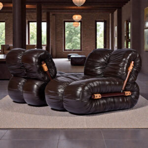 1973 Percival Lafer MP-116 Modular Brazilian Modern Brown Leather Lounge Chair Set