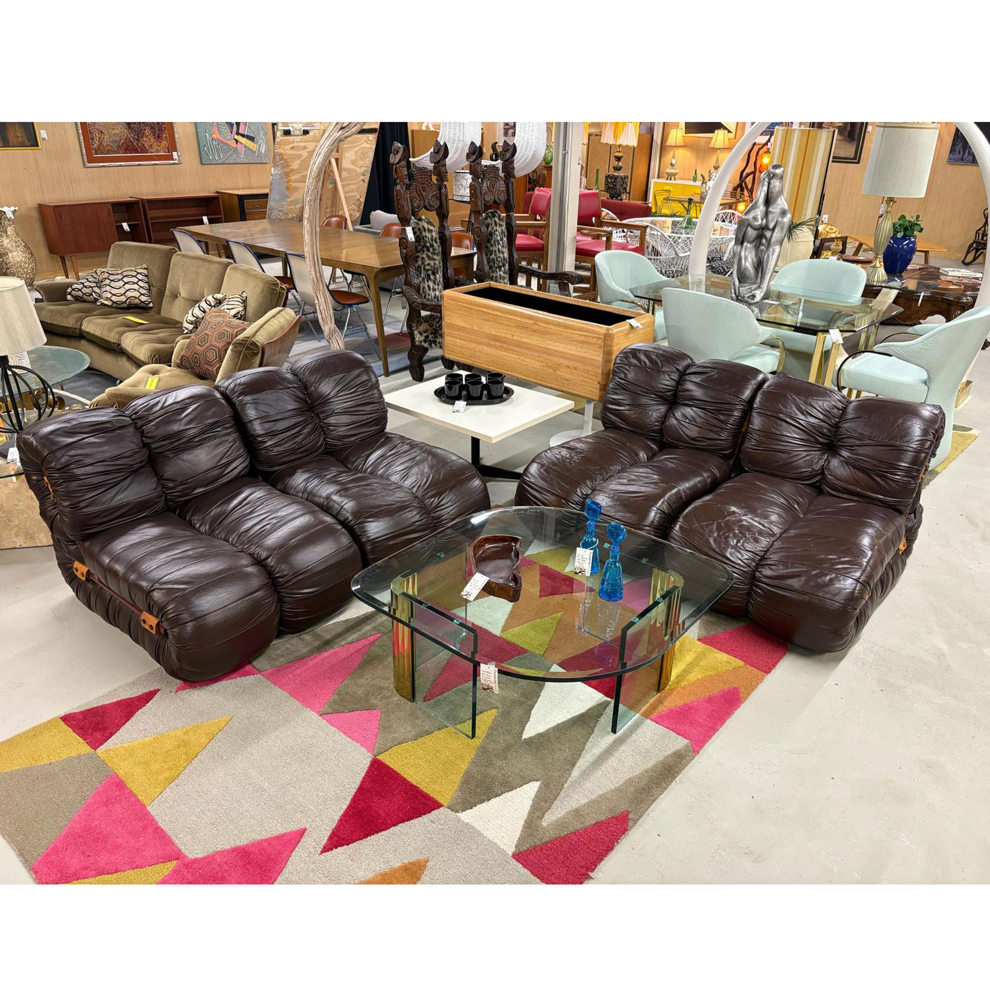 Percival Lafer MP-116 Modular Lounge Chairs in Original Brown Leather