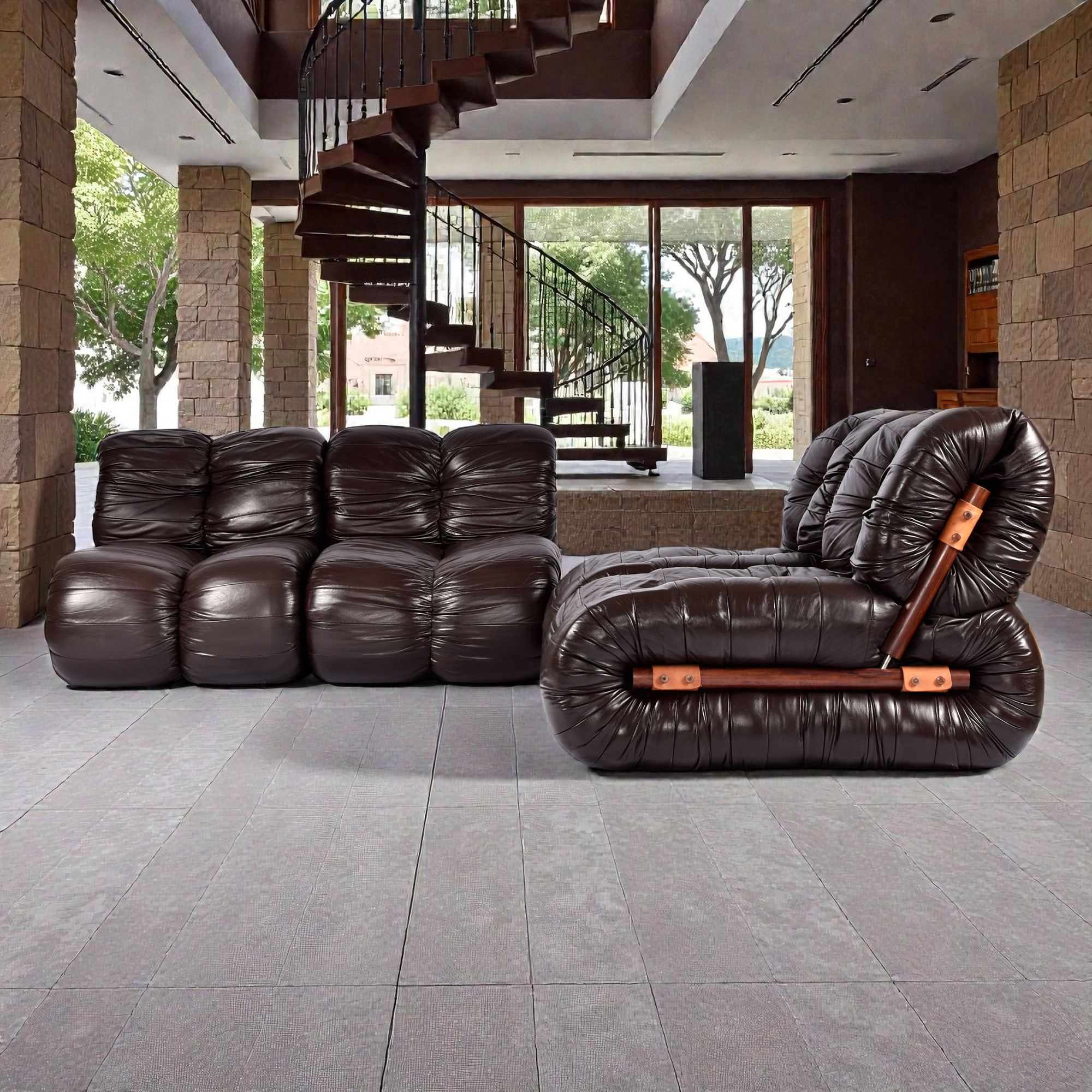 Percival Lafer MP-116 Modular Lounge Chairs in Original Brown Leather