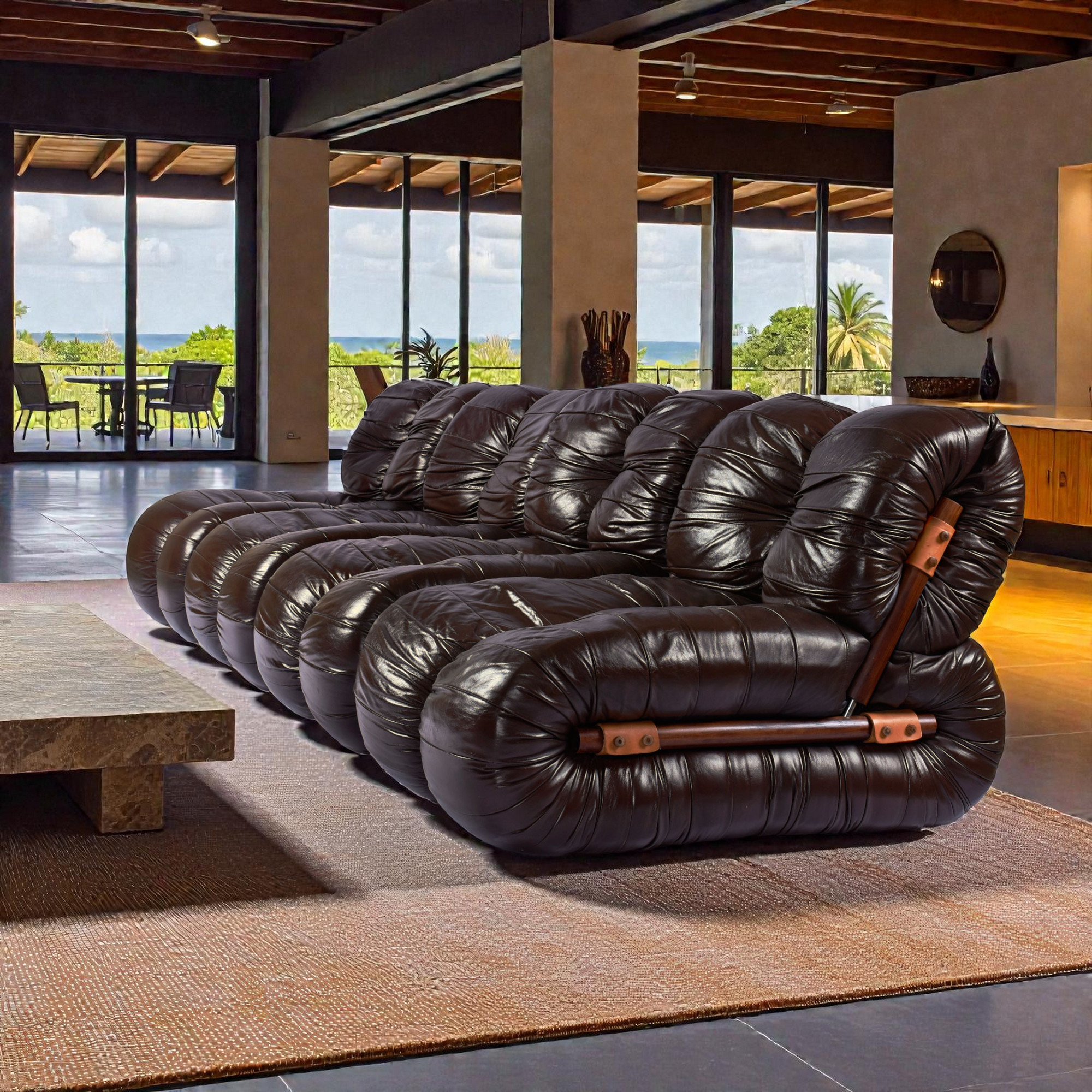 Percival Lafer MP-116 Modular Lounge Chairs in Original Brown Leather