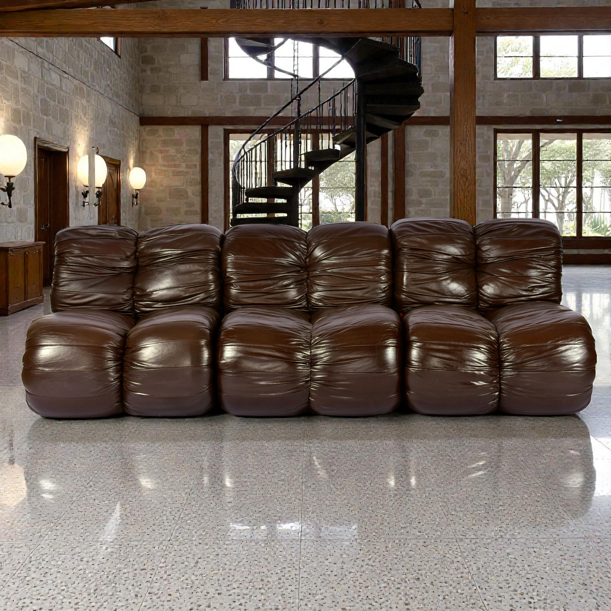Percival Lafer MP-116 Modular Lounge Chairs in Original Brown Leather