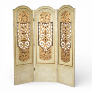 Italianate Gold Leaf and Cream Colored 3 Panel Room Divider Screen