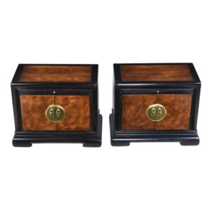 Pair Bernhardt Chinoiserie Asian Nightstand Cabinets with Pull Out Trays