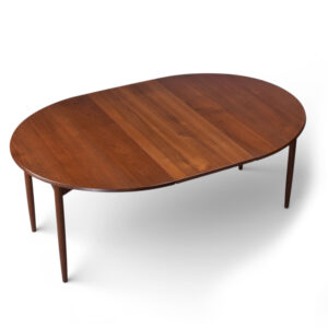 Expanding Round to Oval Early Danish Teak Dining Table with 2 Leaves