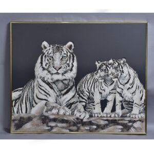 Vintage 1970s Large Scale White Tigers Painting by Anderson
