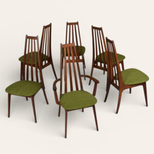 Koefoed Hornslet Style High Back Dining Chairs with Original Green Fabric