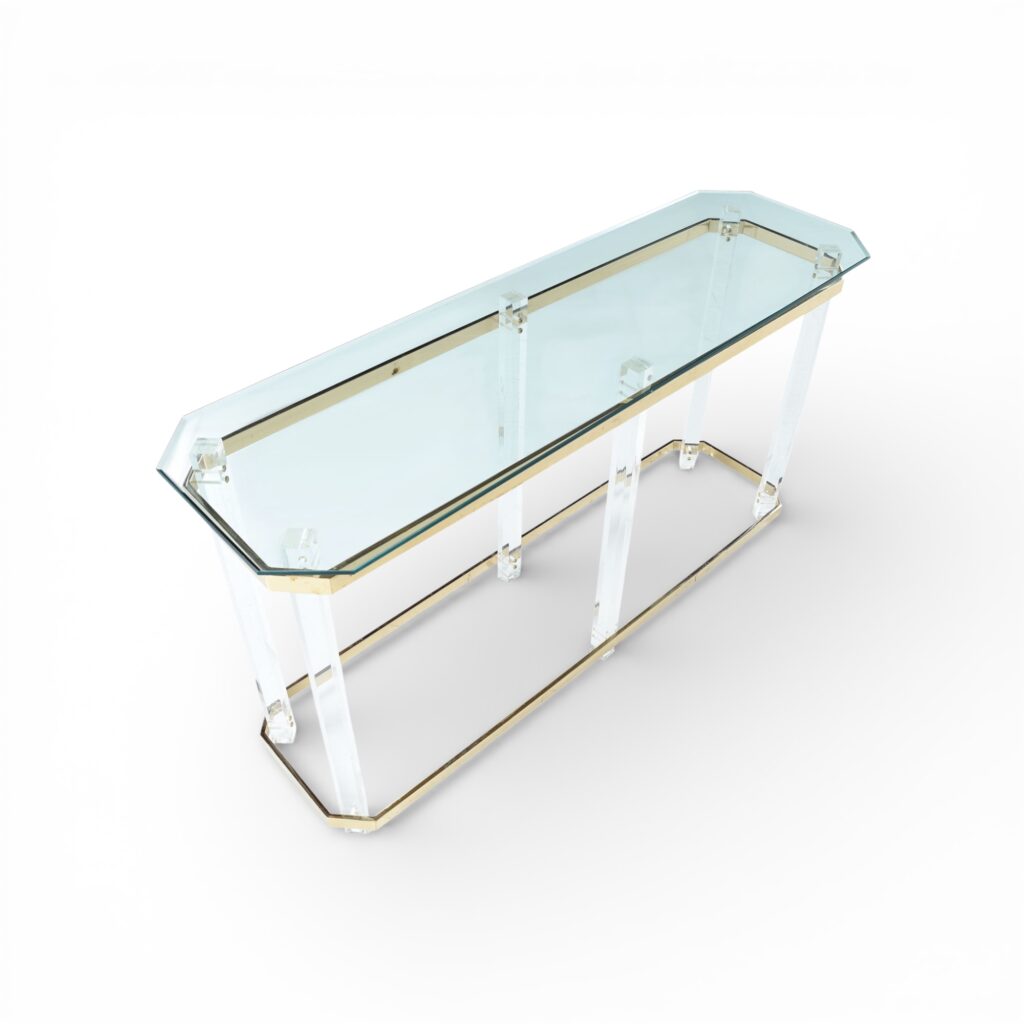 Vintage Charles Hollis Jones Style Clear Acrylic and Brass Console