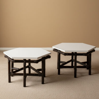 Ficks Reed Far Horizons 1950s Hexagon rattan side tables
