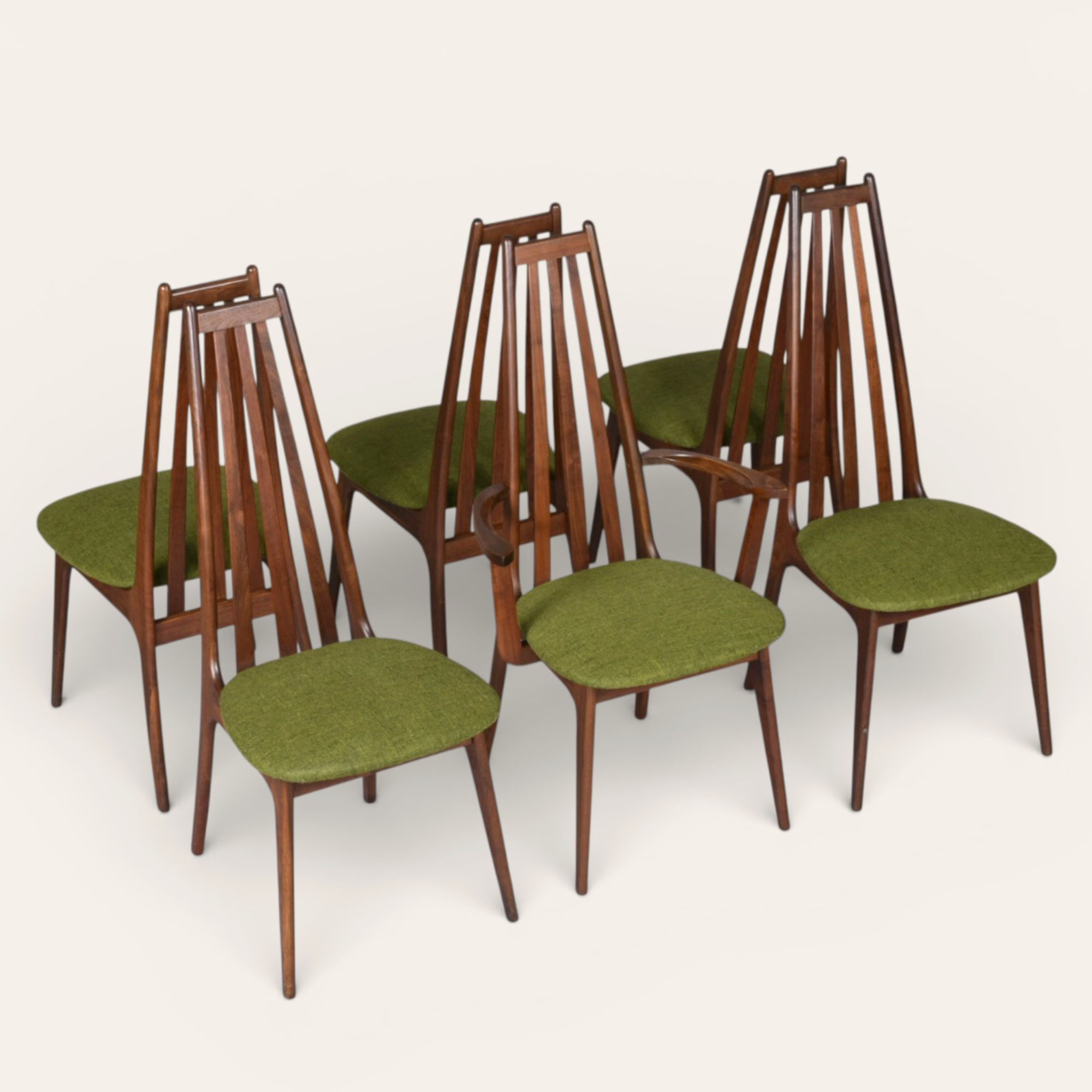 Koefoed Hornslet style Mid-Century Modern high back walnut dining chairs