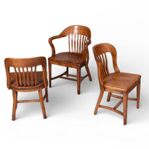 Group of 3 Solid Wood Bankers or Library Chairs Early 20th Century