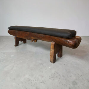 Sculptural Organic Modern Solid Wood Bench with Cushion