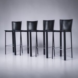 4 Frag Contemporary Italian Black Leather Barstools