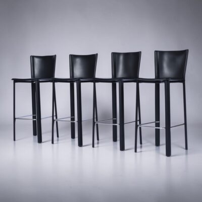Frag Italian black leather bar stools with full backs