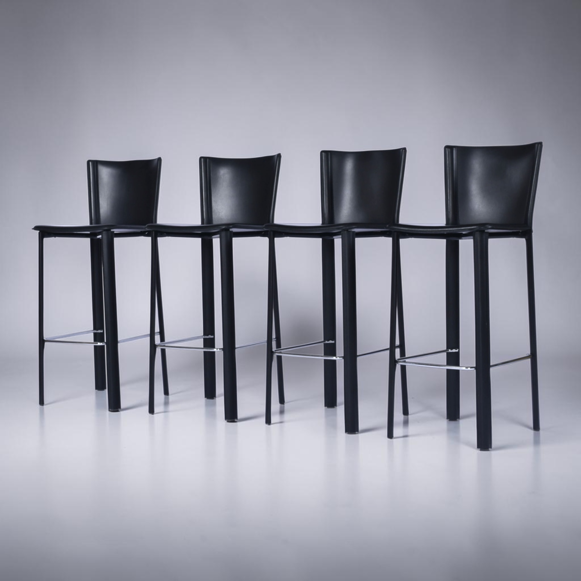 Frag Italian black leather bar stools with full backs