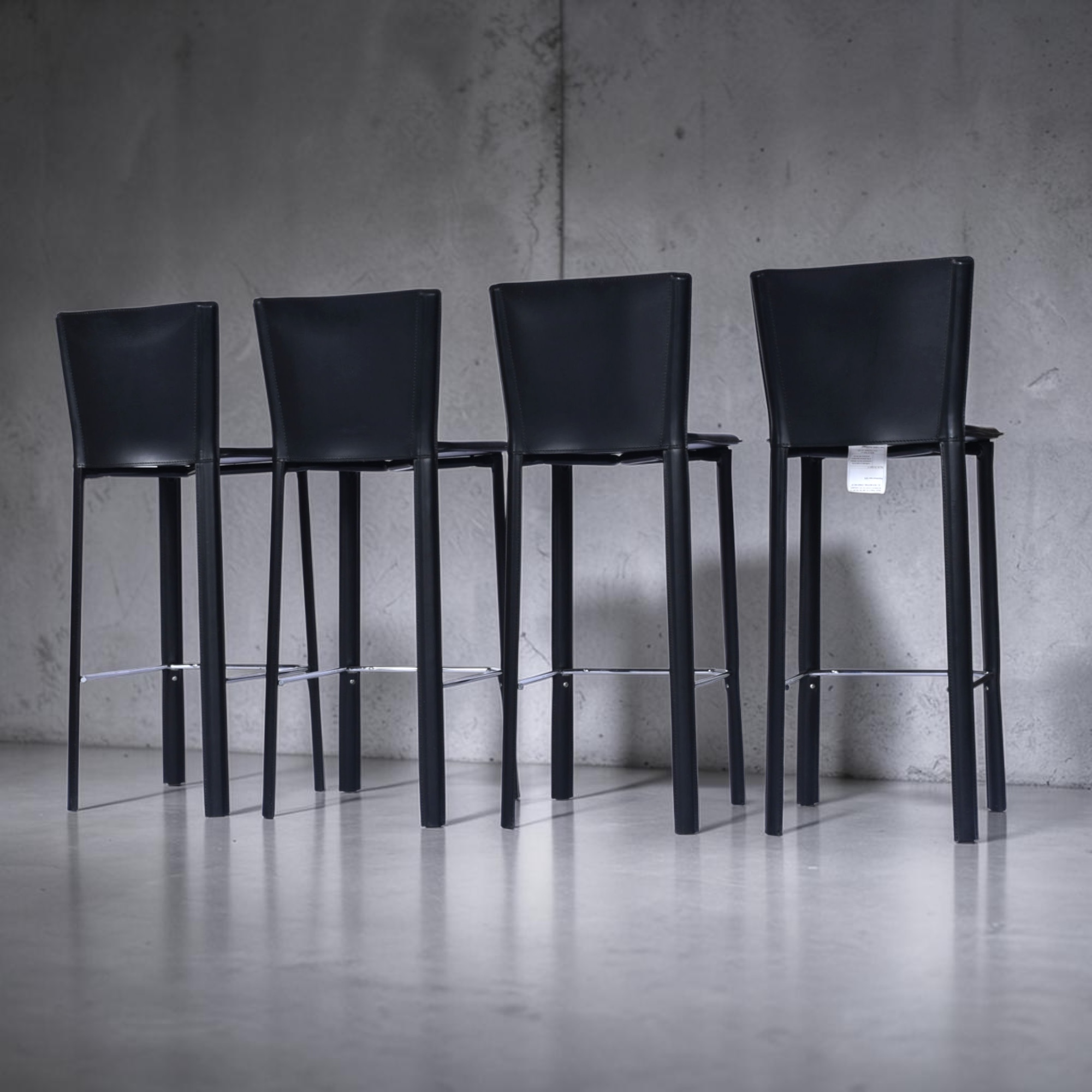 Frag Italian black leather bar stools with full backs
