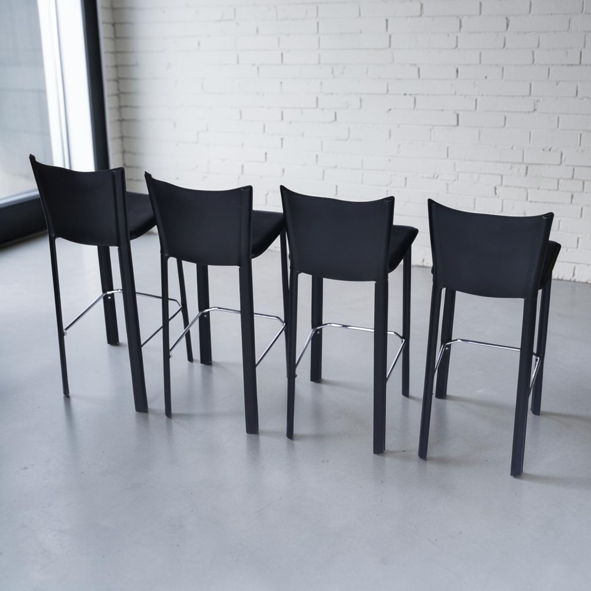 Frag Italian black leather bar stools with full backs
