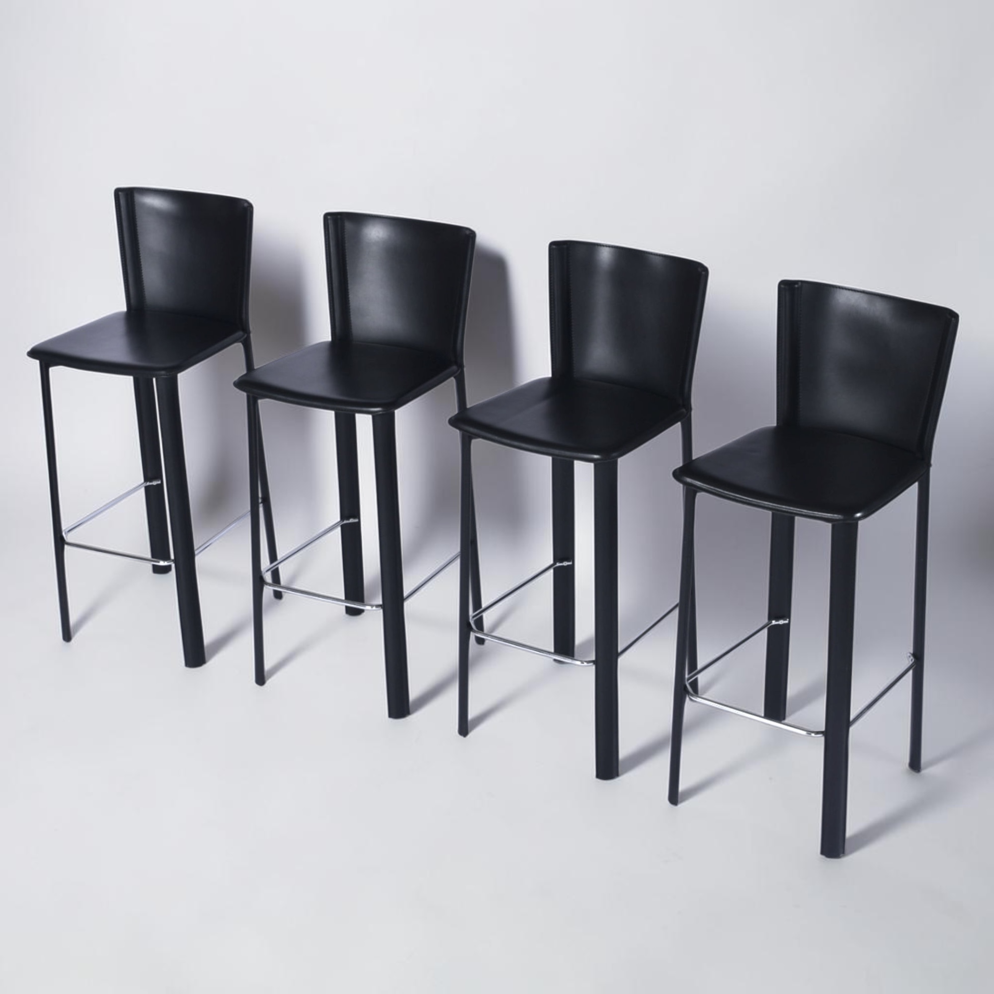 Frag Italian black leather bar stools with full backs