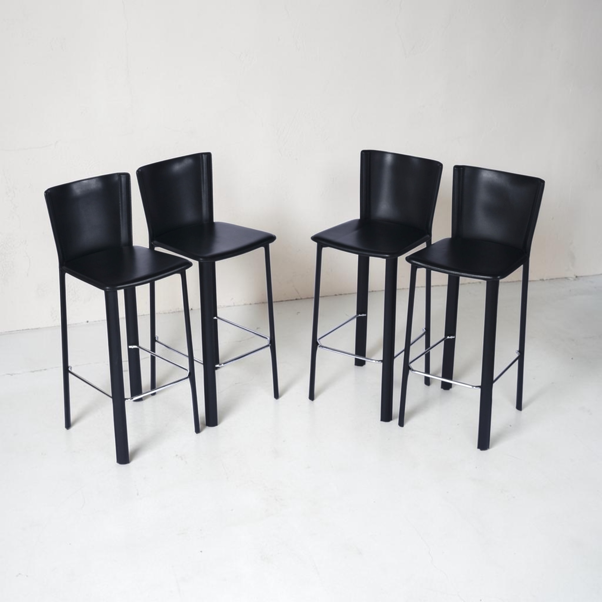 Frag Italian black leather bar stools with full backs