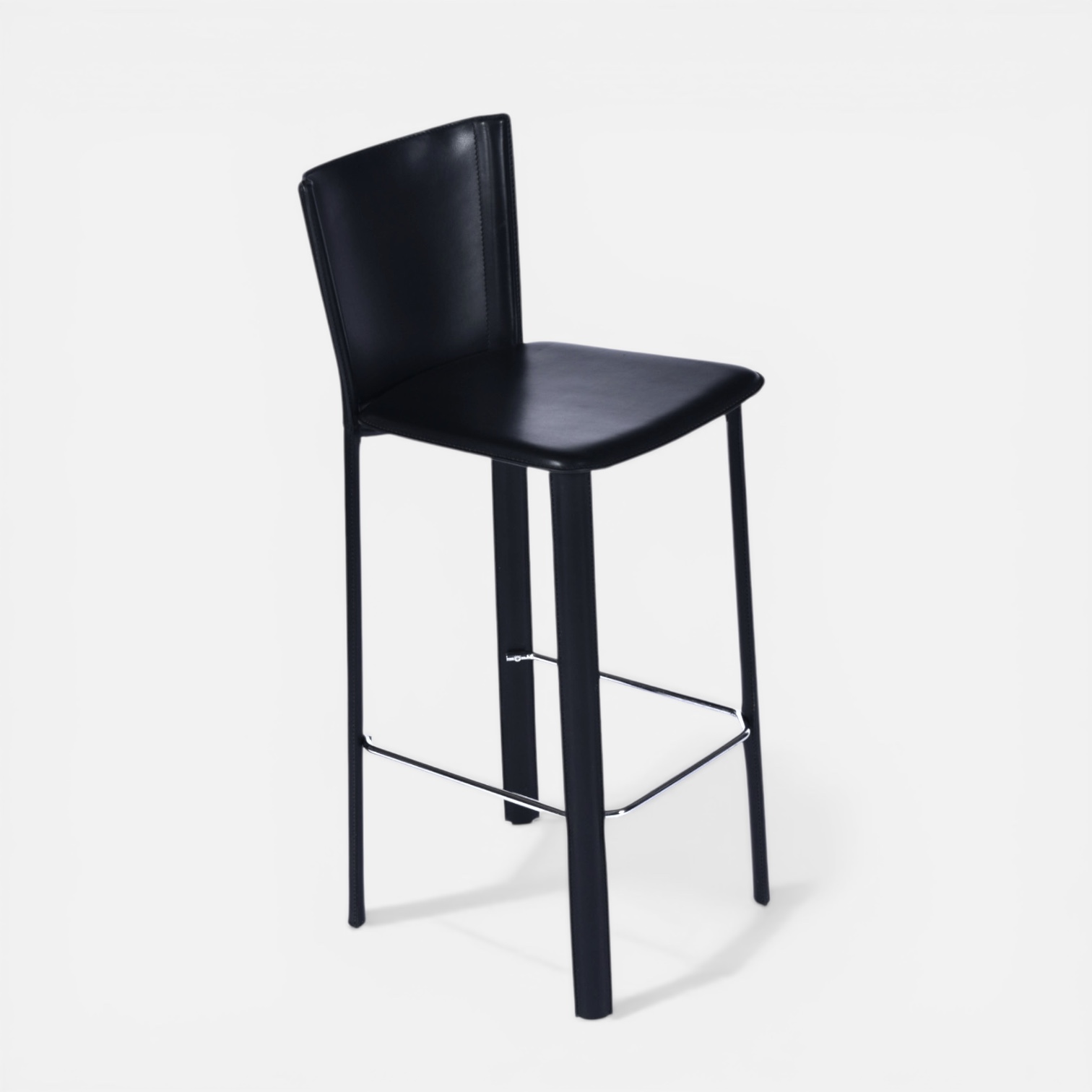 Frag Italian black leather bar stools with full backs