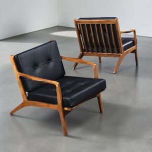 Pair of Otto Gerdau Italian 1950s Lounge Chairs in New Black Leather
