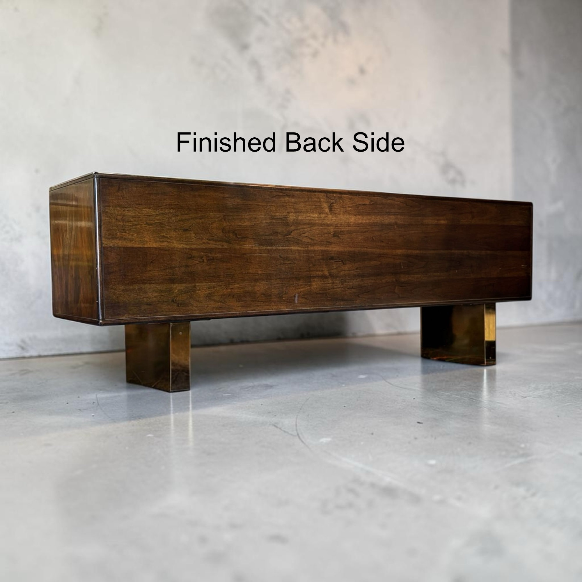 Romweber burl walnut and gold accent 1970s credenza with filing cabinet