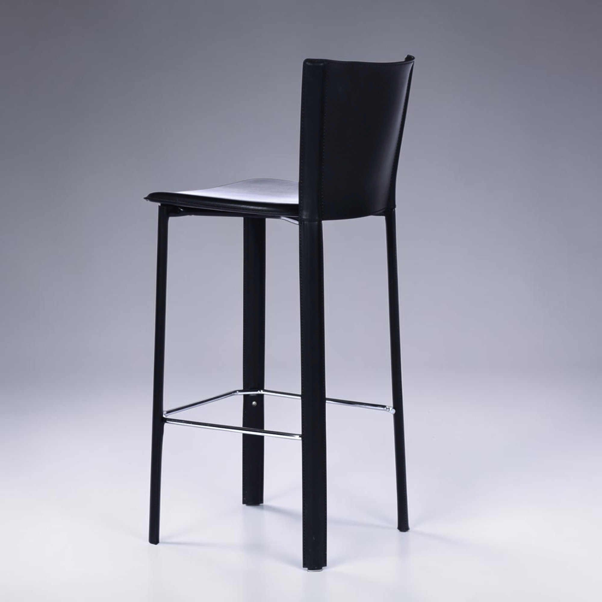 Frag Italian black leather bar stools with full backs