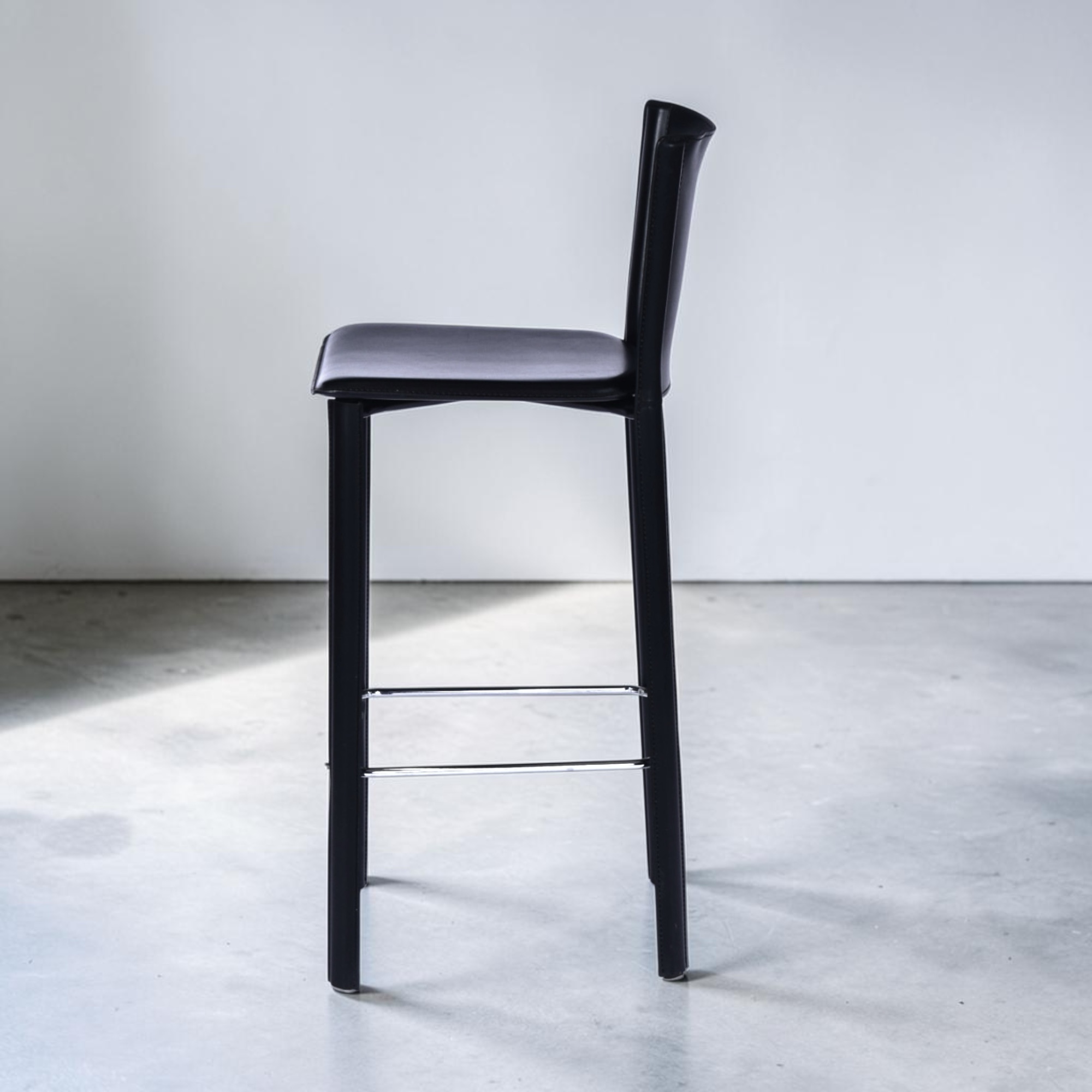 Frag Italian black leather bar stools with full backs