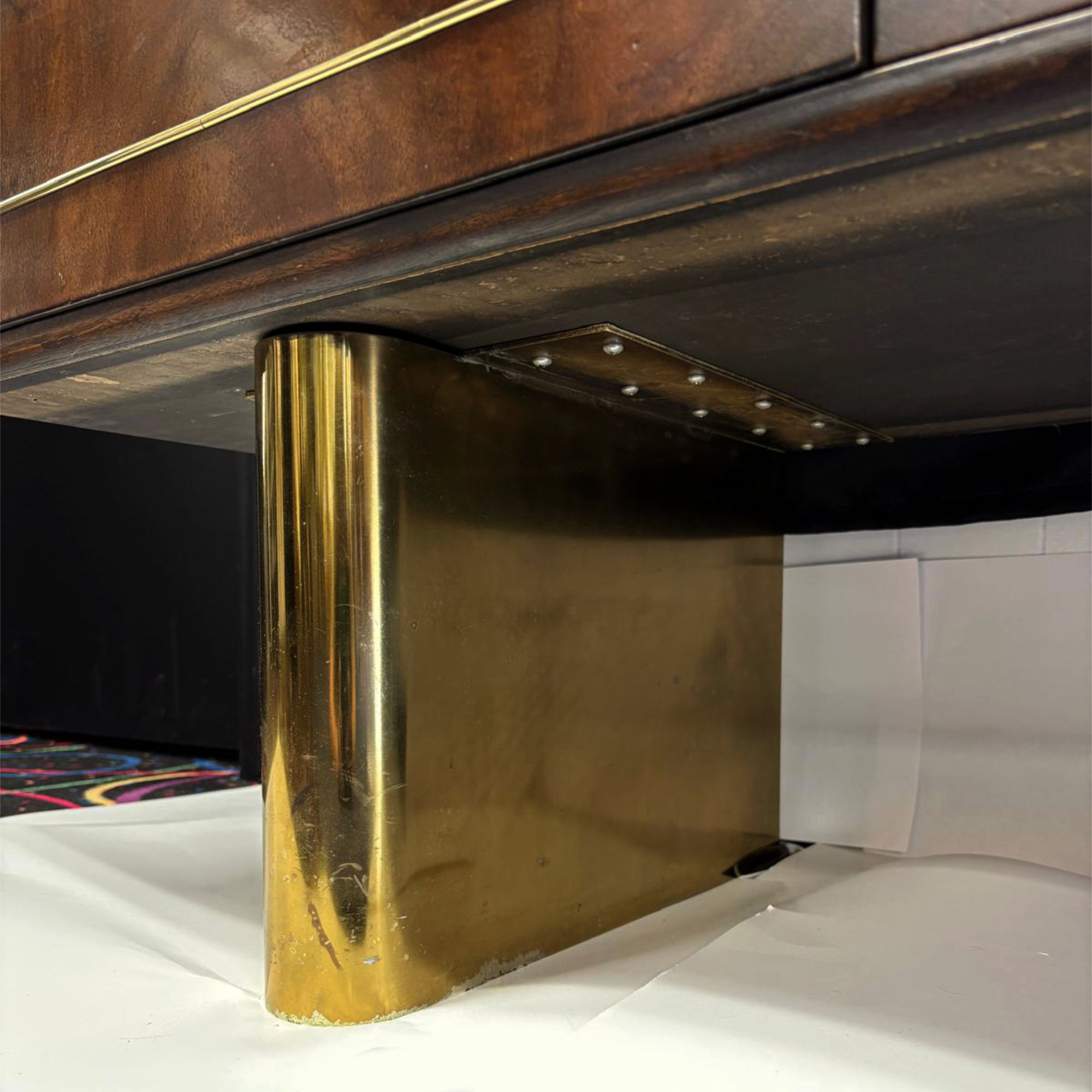 Romweber burl walnut and gold accent 1970s credenza with filing cabinet