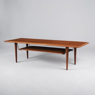Peter Hvidt and Orla Mølgaard Nielsen for France and Son FD 516 Mid-Century Modern Danish Teak coffee table with caned shelf