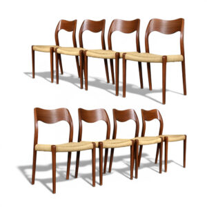 Set of 8 Danish Modern Teak Model 71 Dining Chairs by Niels Otto Møller