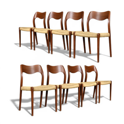 Moller Model 71 roped seat Danish teak dining chairs