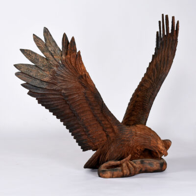 Huge vintage 1960s redwood carved American Eagle with snake