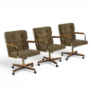 Set of 3 Stoneville Brown Gold and Oak Swivel Armchairs on Casters