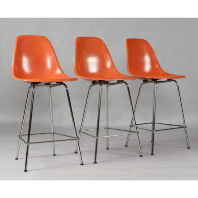 Eames for Herman Miller fiberglass shell counter height bar stools