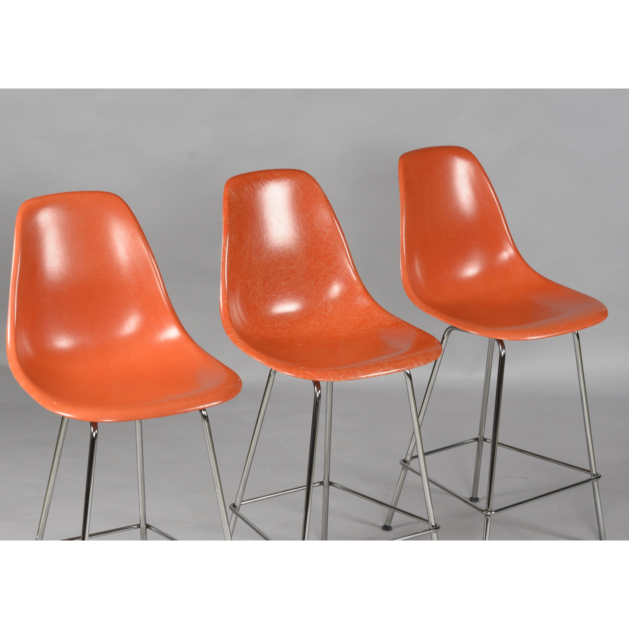 Eames for Herman Miller fiberglass shell counter height bar stools