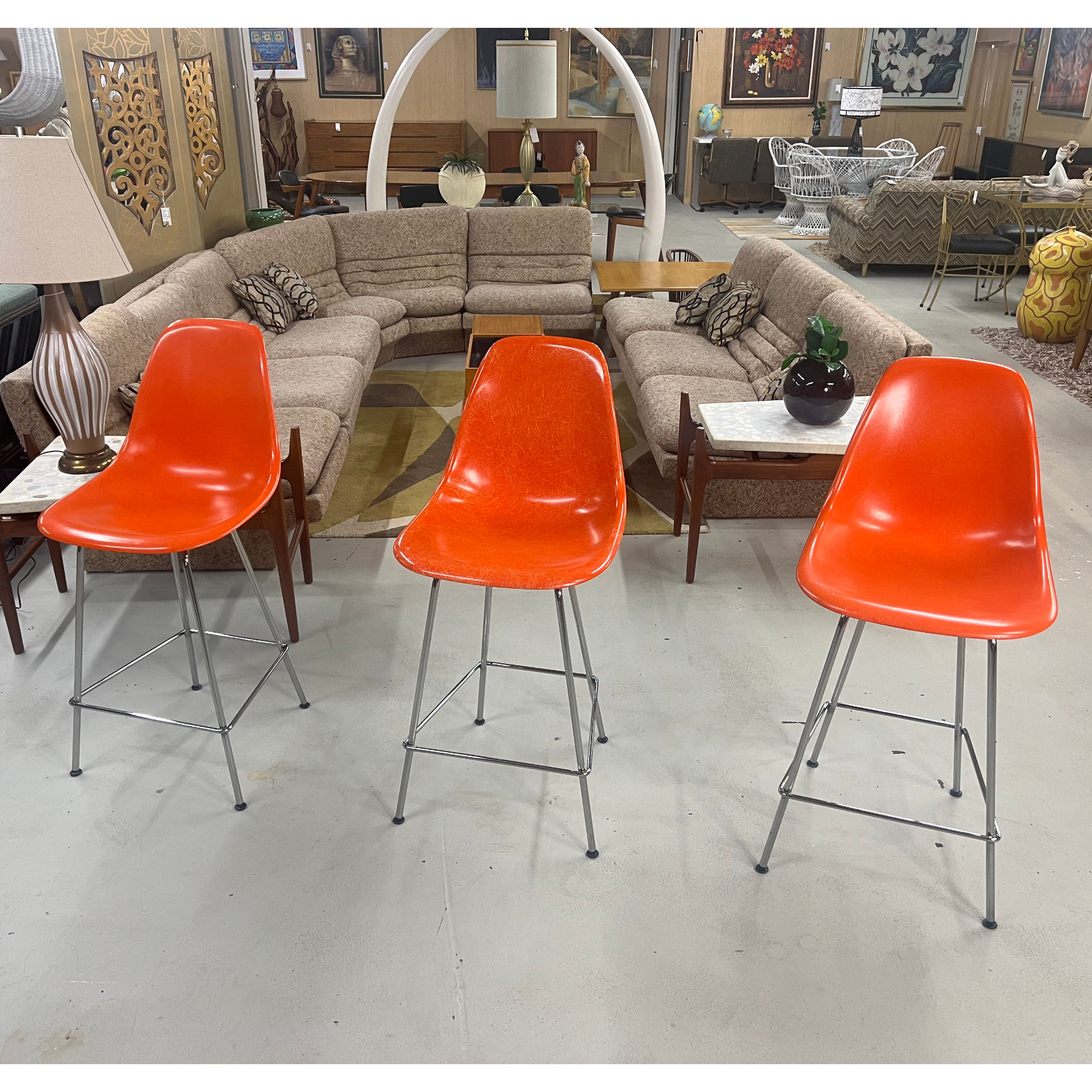 Eames for Herman Miller fiberglass shell counter height bar stools