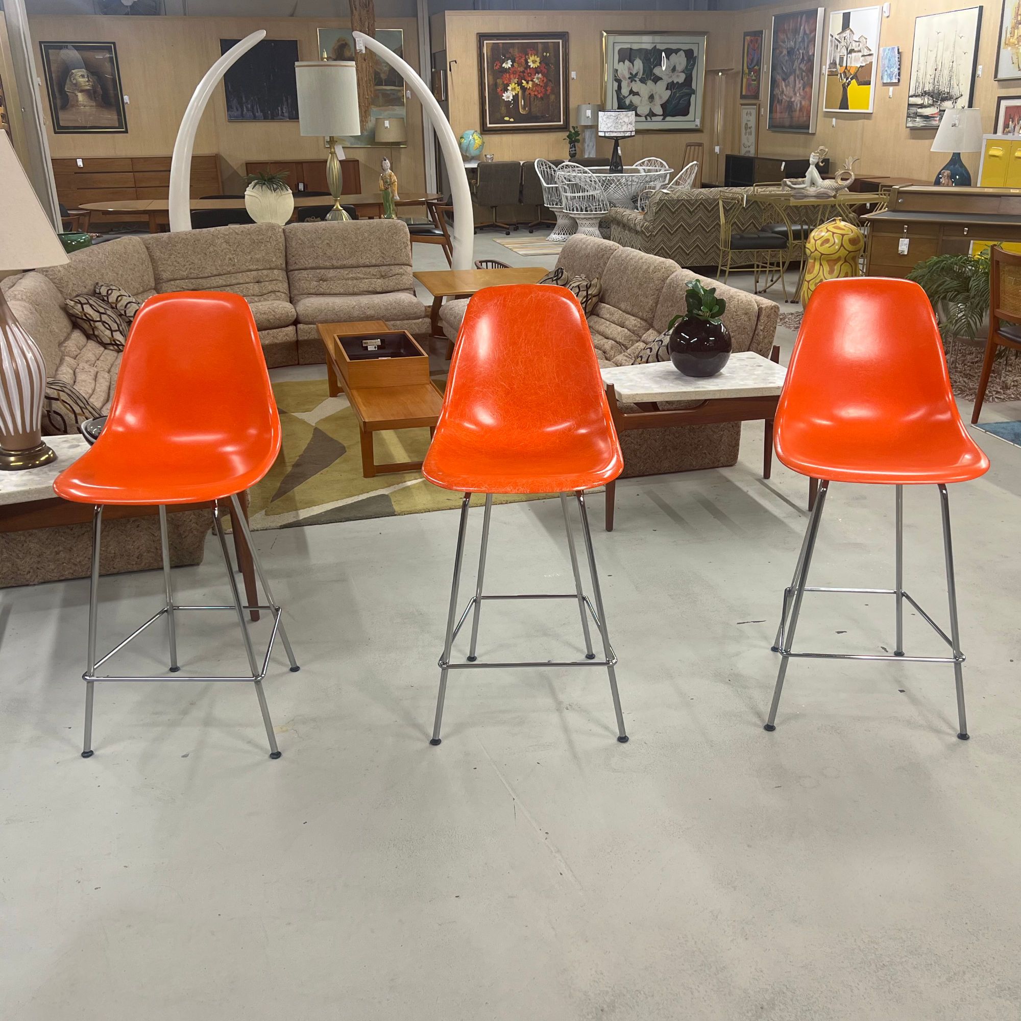 Charles Eames for Herman Miller Orange Fiberglass Counter Height Stools - Image 6