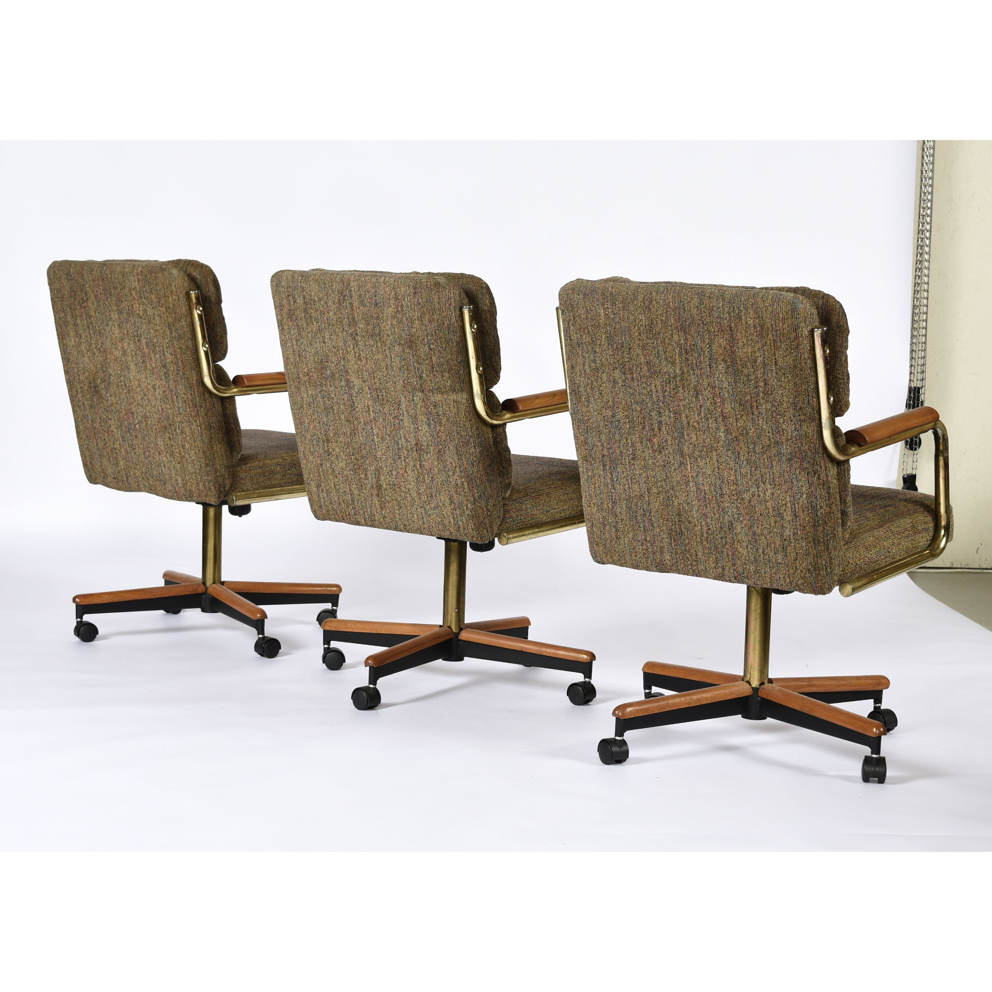 Stoneville taupe gold and oak swivel chairs on casters