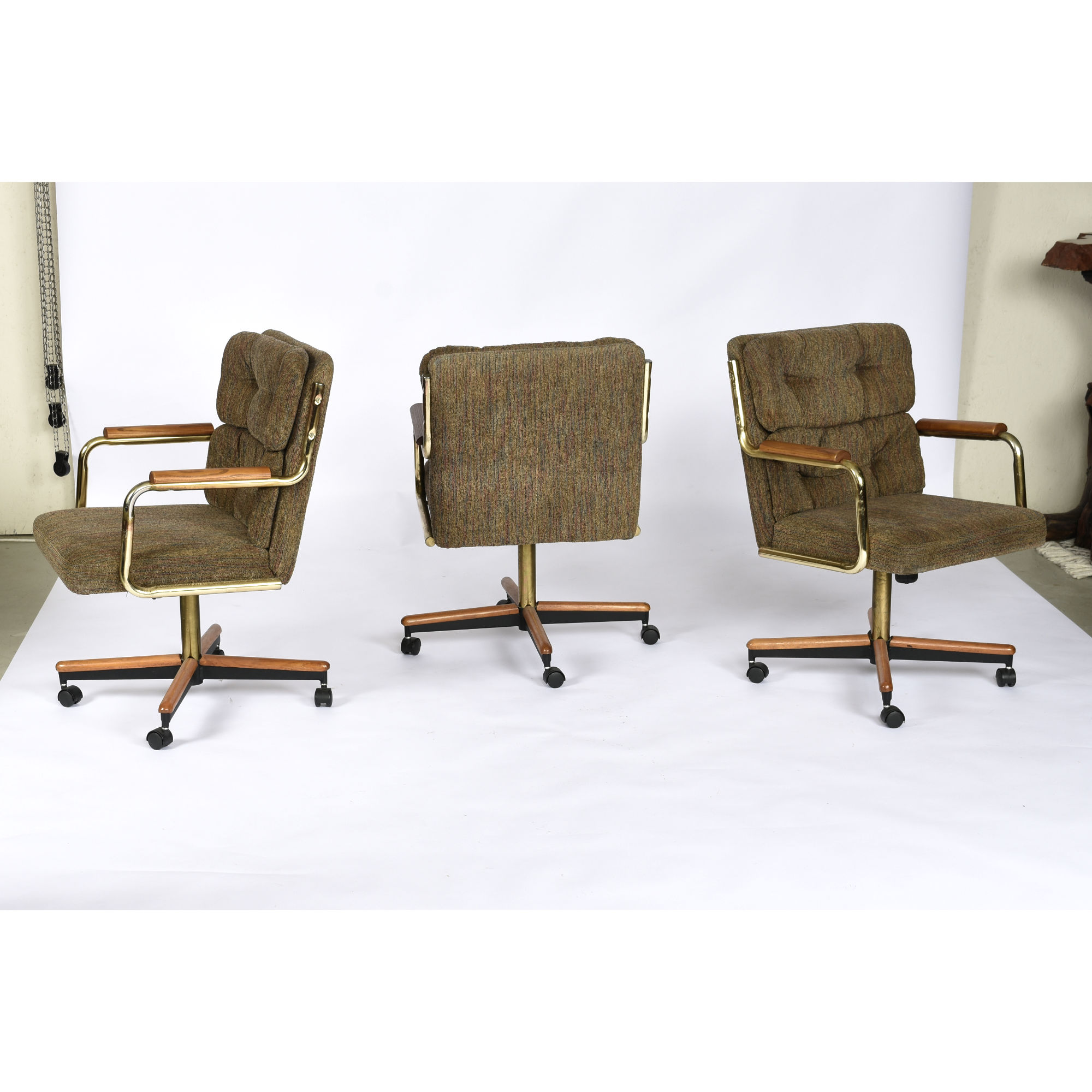 Stoneville taupe gold and oak swivel chairs on casters