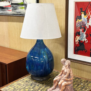 Mid-Century Modern Italian Blue and Teal Drip Glaze Large Ceramic Table Lamp
